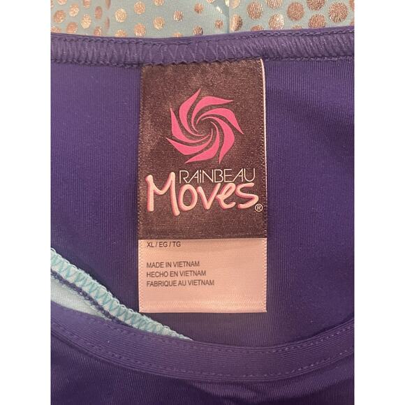 Rainbeau Girls' Moves Blocked Asymmetrical 3/4 Sleeve Leotard Blue Teal Mermaid - Picture 4 of 4